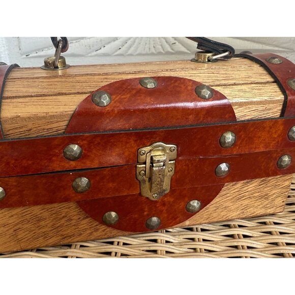 Vintage 50's Mr R Wood Leather Box Purse Treasure Chest - Picture 13 of 16